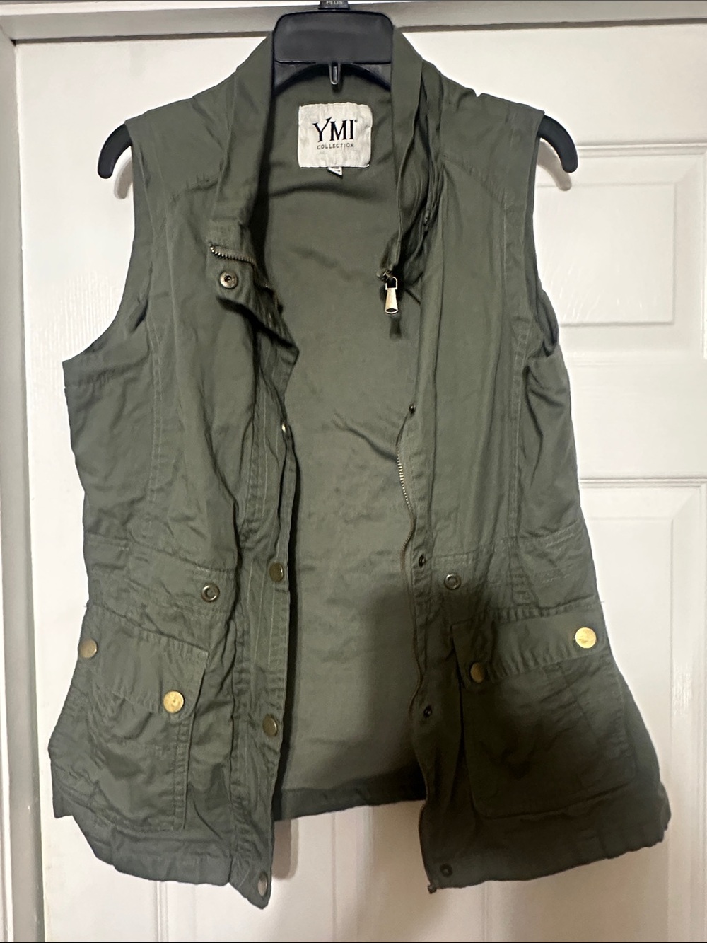 YMI Olive Green Utility Vest with Gold-Tone Buttons